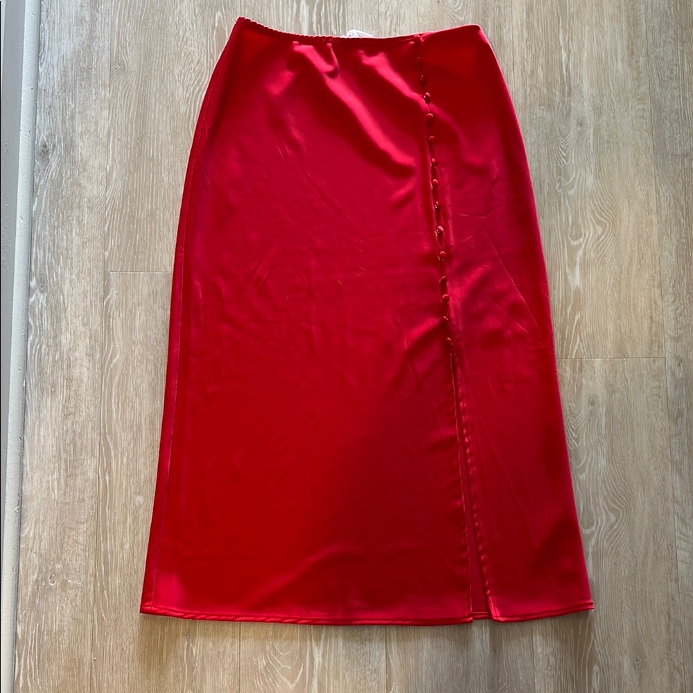 Red Satin Midi Skirt